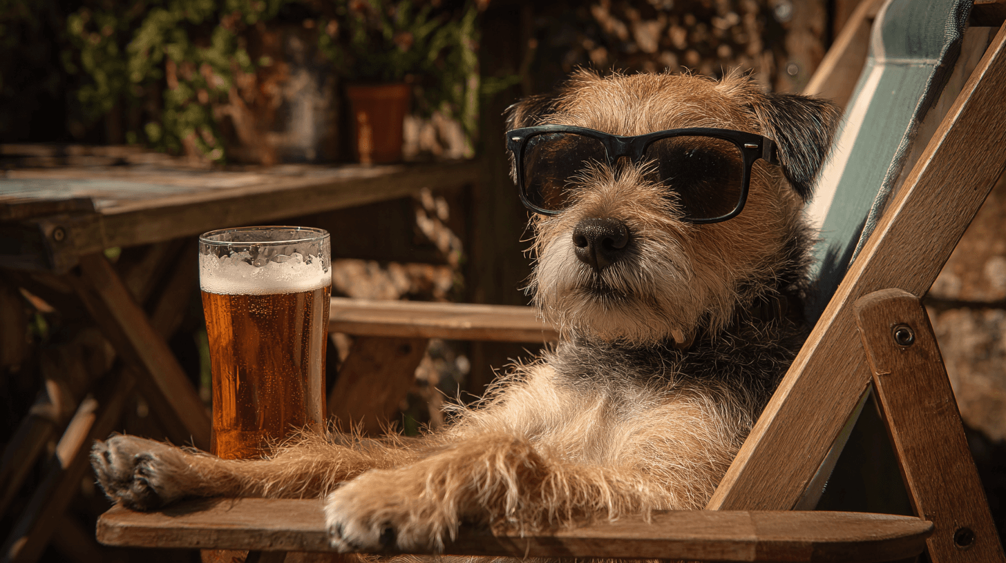 A charming border terrier wearing stylish sunglasses - AI-generated image created with Midjourney. Prompt: "A charming border terrier wearing stylish sunglasses"