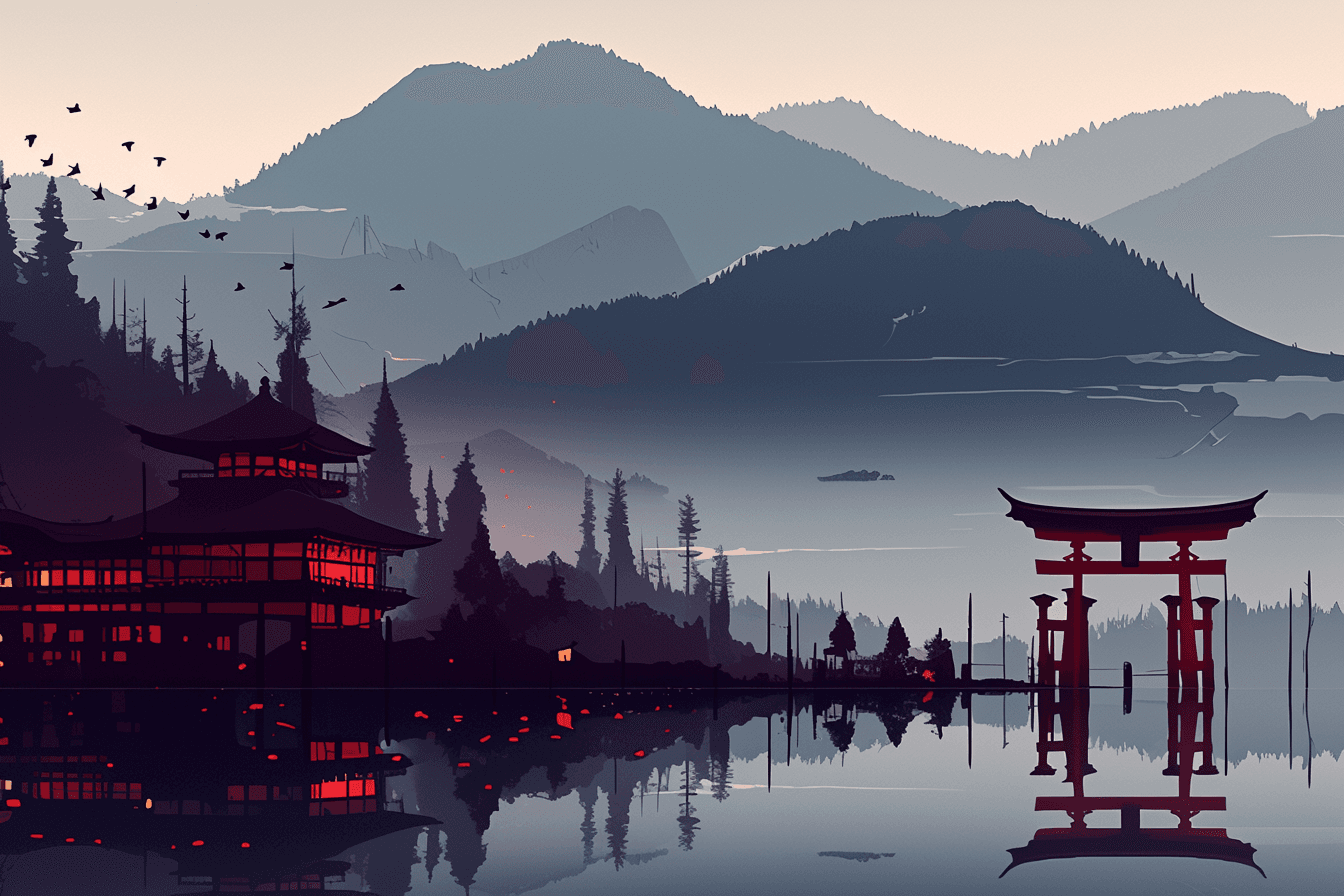 A serene and tranquil anime landscape in a watercolo - AI-generated image created with Midjourney. Prompt: "A serene and tranquil anime landscape in a watercolo"