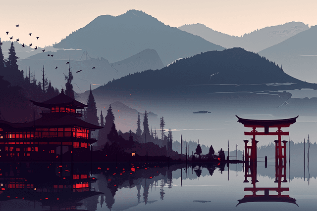 A serene and tranquil anime landscape in a watercolo - AI-generated image created with Midjourney. Prompt: "A serene and tranquil anime landscape in a watercolo"