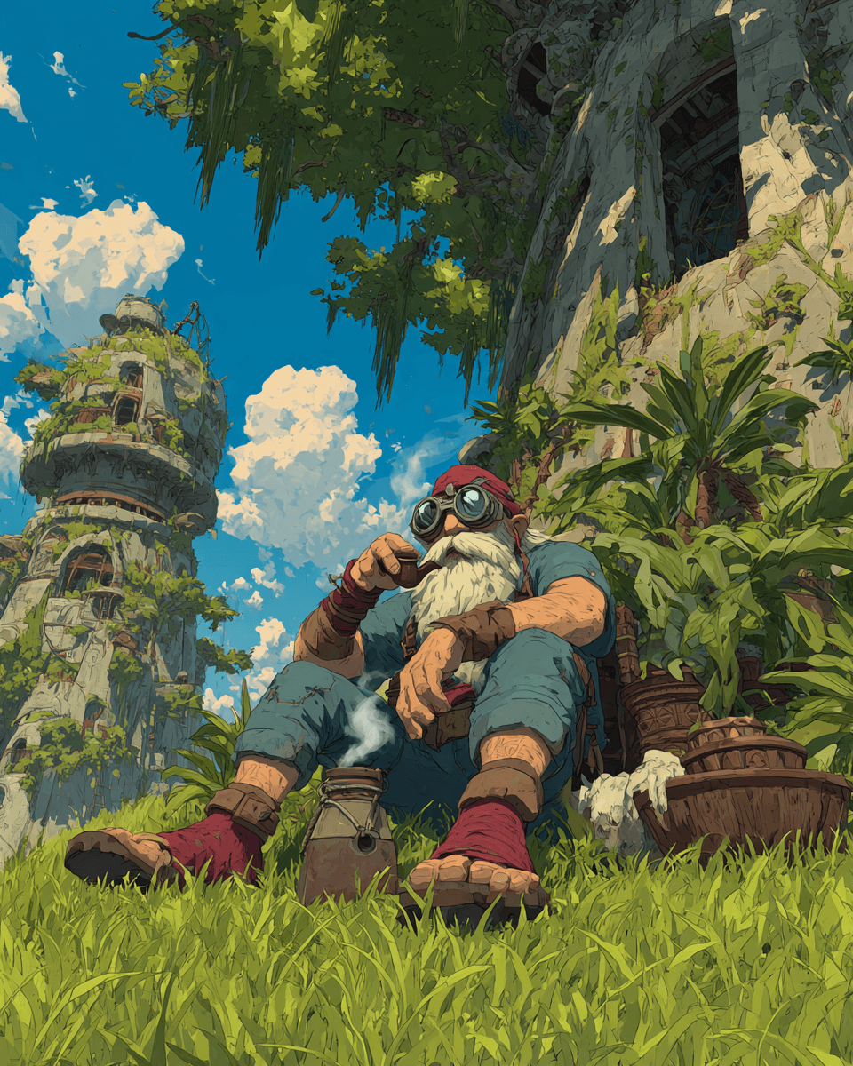 A vibrant digital painting of a wise old man with th - AI-generated image created with Midjourney. Prompt: "A vibrant digital painting of a wise old man with th"