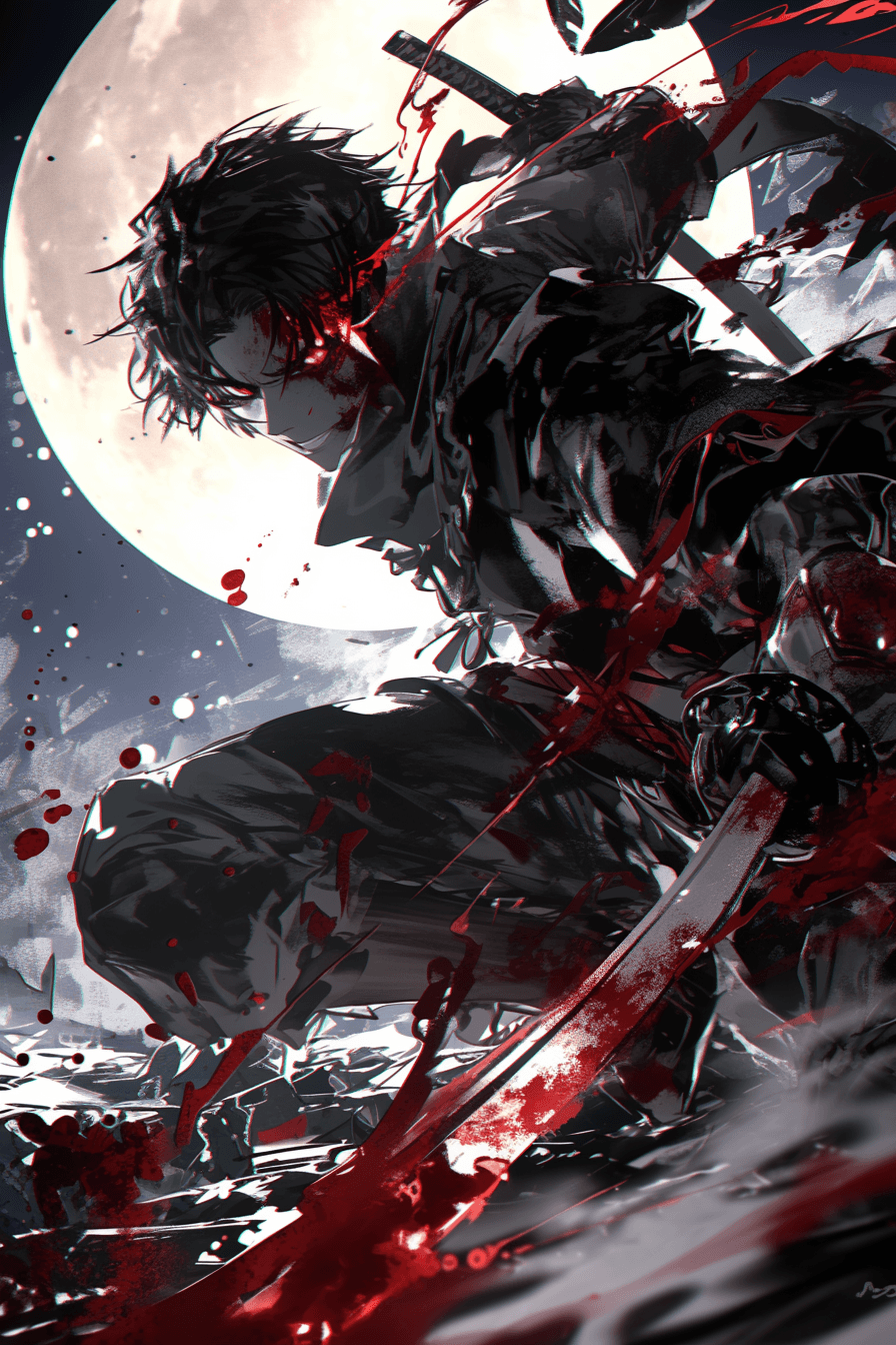 Dynamic monochromatic anime sketch of a male samurai - AI-generated image created with Midjourney. Prompt: "Dynamic monochromatic anime sketch of a male samurai"