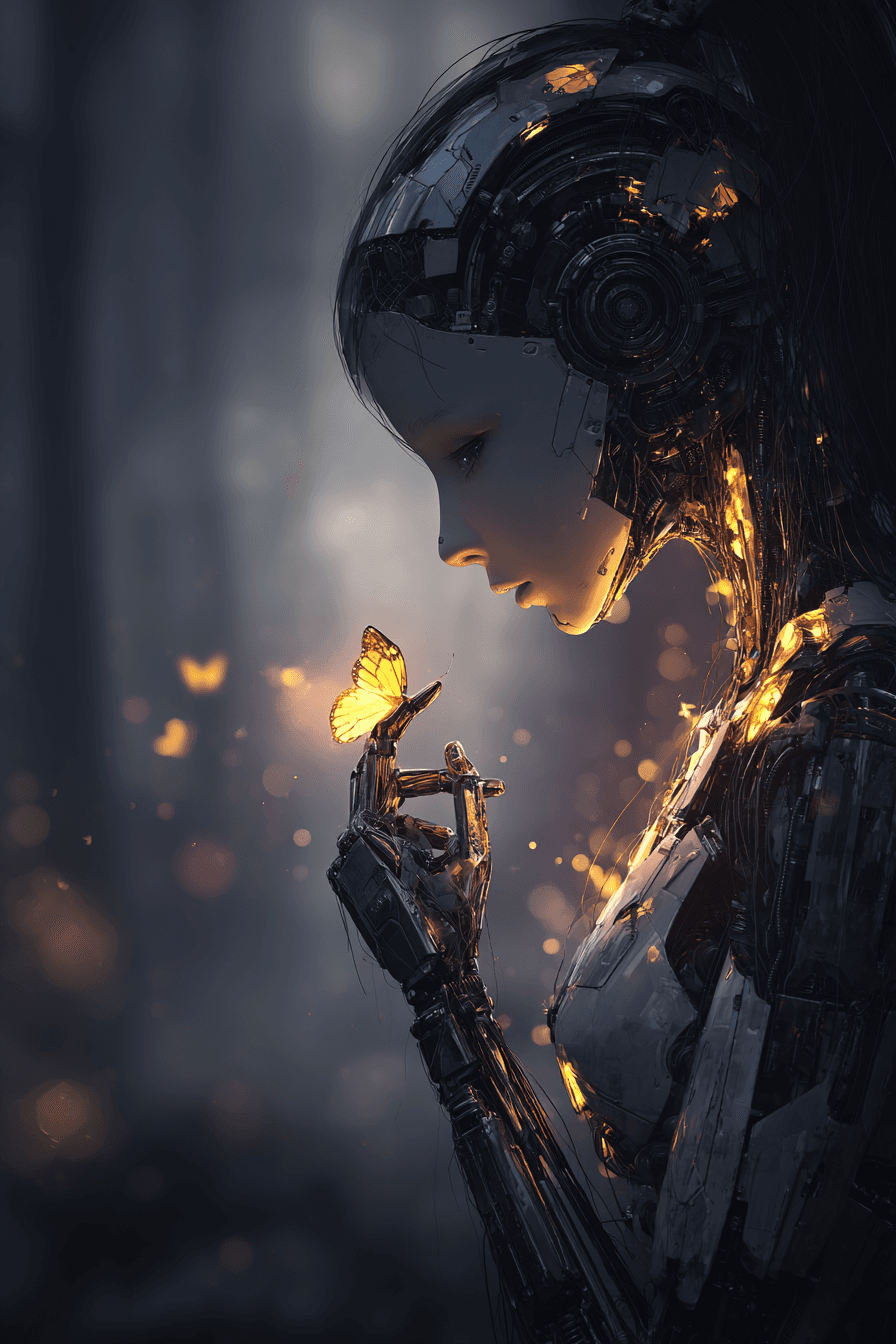 Extreme close-up on the face of an ageless android c - AI-generated image created with Midjourney. Prompt: "Extreme close-up on the face of an ageless android c"