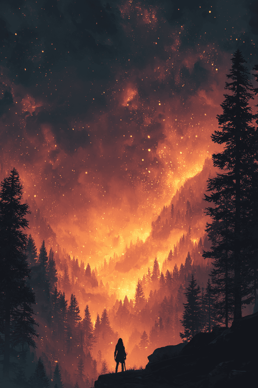 Photorealistic shot of a survivor silhouetted agains - AI-generated image created with Midjourney. Prompt: "Photorealistic shot of a survivor silhouetted agains"