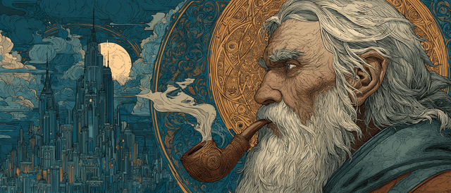 Profile view of an ancient wizard with a long flowin - AI-generated image created with Midjourney. Prompt: "Profile view of an ancient wizard with a long flowin"