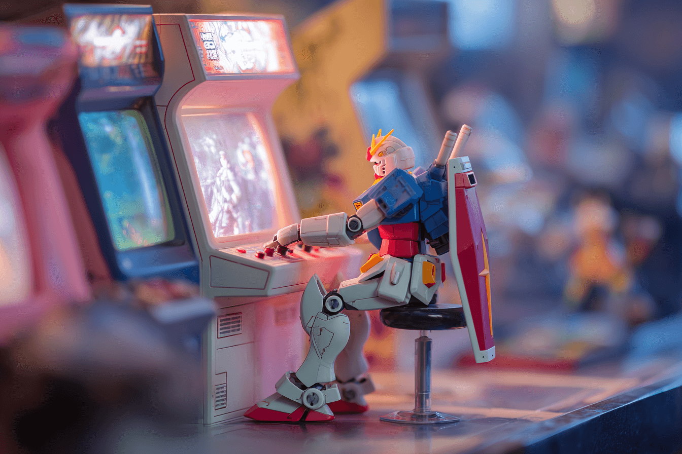 Wing Gundam model kit with hands gripping joystick a - AI-generated image created with Midjourney. Prompt: "Wing Gundam model kit with hands gripping joystick a"