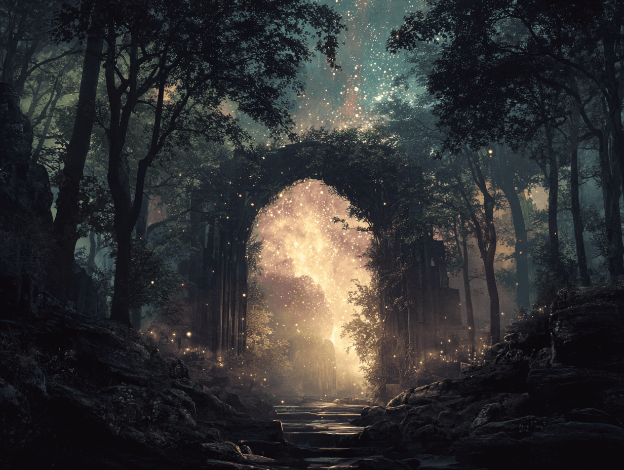 The arch through which gleams the untravelled world - AI-generated image created with Midjourney. Prompt: "the arch through which gleams the untravelled world"